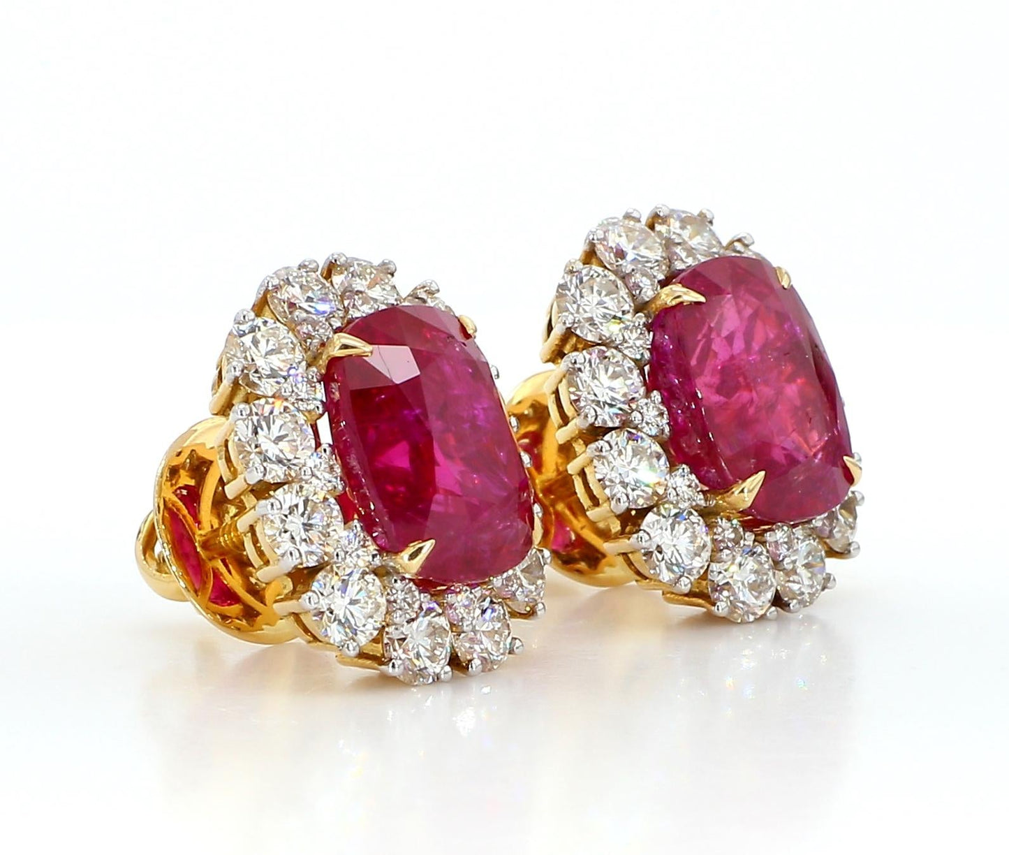 11 Carat Certified Natural Burmese Ruby and Diamond Earrings 18K Gold