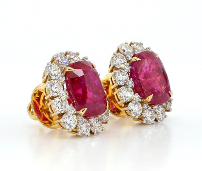 11 Carat Certified Natural Burmese Ruby and Diamond Earrings 18K Gold