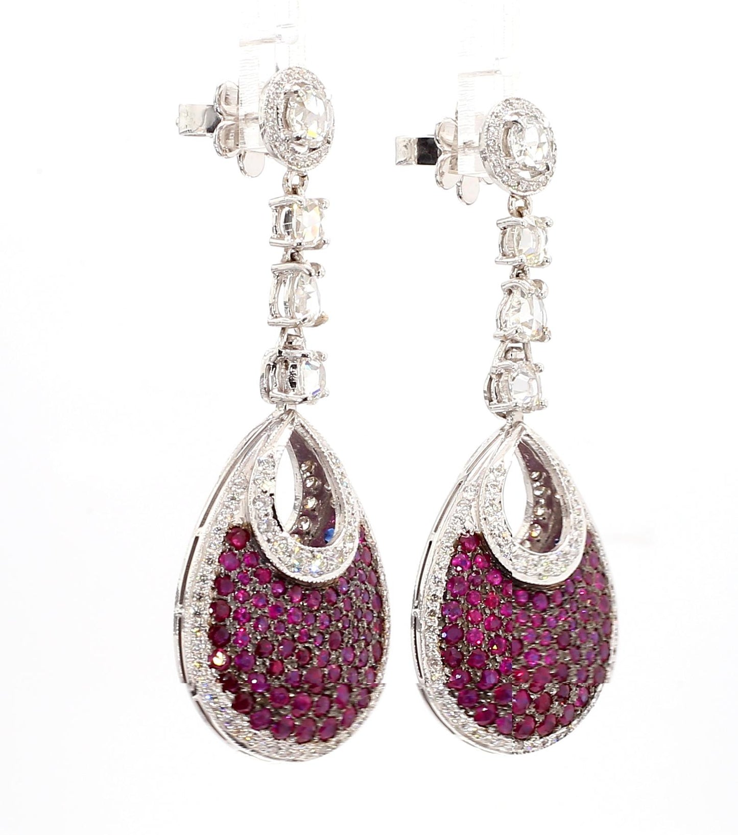16 Carat Natural Ruby, Sapphir and 4.42 Carat Diamond Two Sided 18K  Earrings