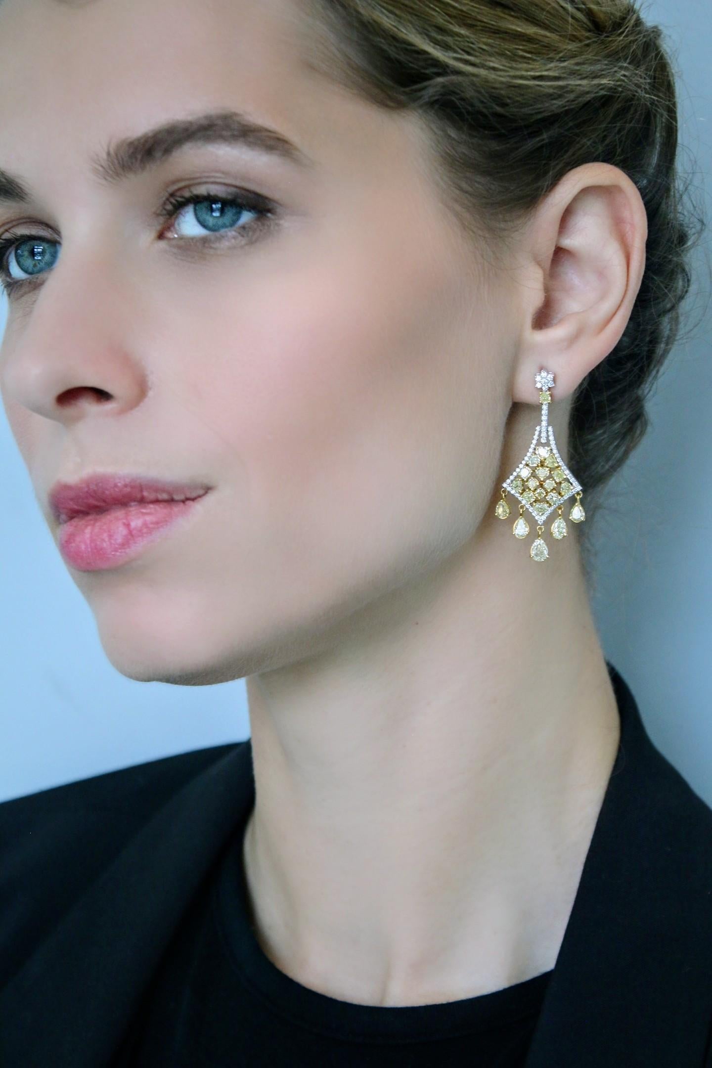 Avize Earrings - 6.81 Carat Yellow Diamond 18K White Gold