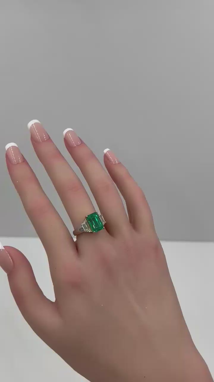 3.84 Carat Natural Columbian Minor Emerald and Diamond Ring