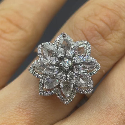 1.45 Carat Rose cut 0.43 Carat Round Diamond Lilotus Ring 18K Gold
