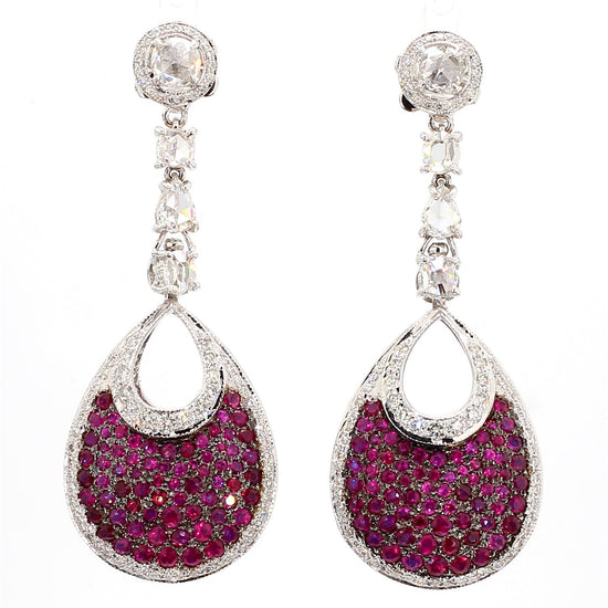 16 Carat Natural Ruby, Sapphir and 4.42 Carat Diamond Two Sided 18K  Earrings