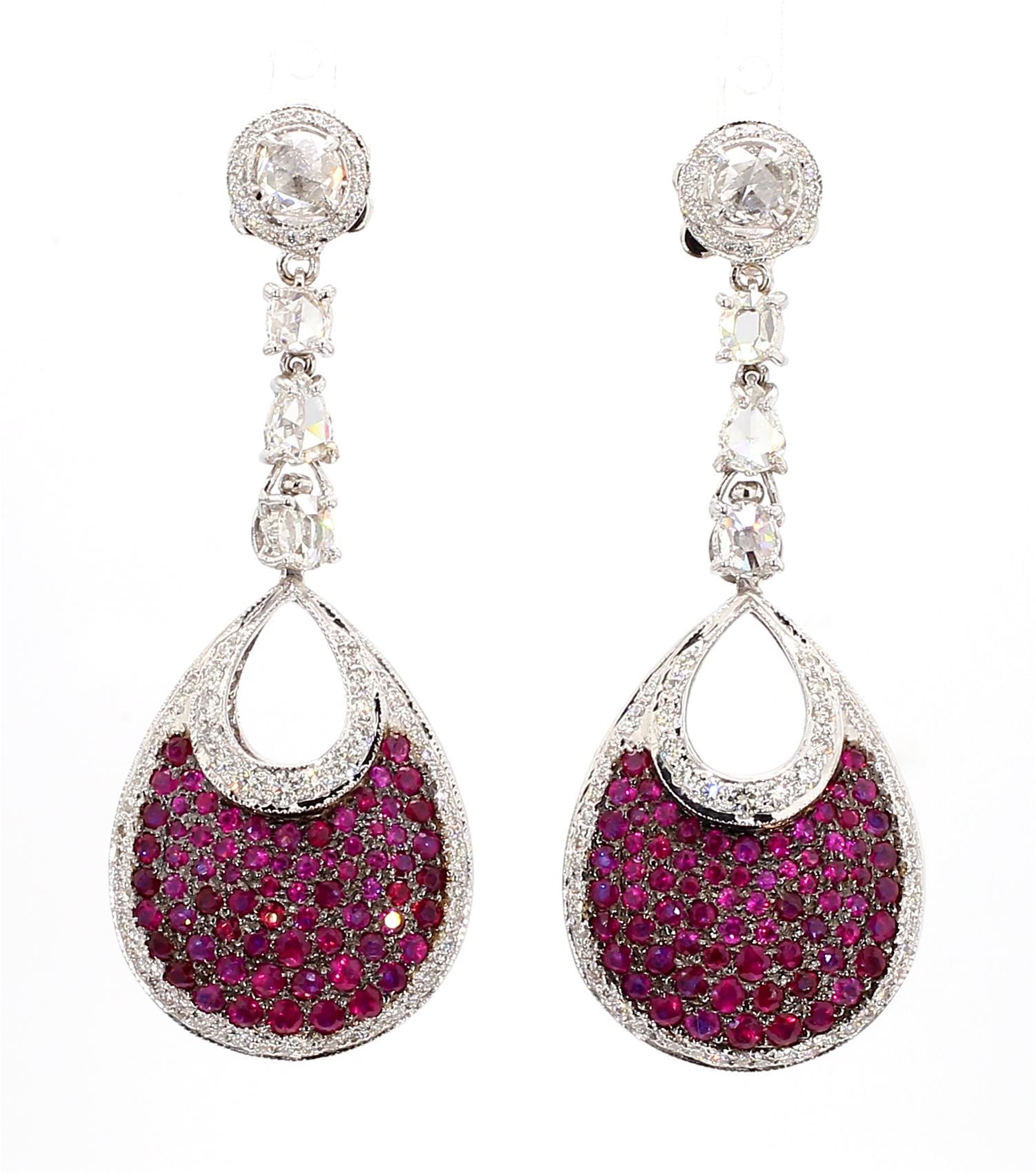 16 Carat Natural Ruby, Sapphir and 4.42 Carat Diamond Two Sided 18K  Earrings