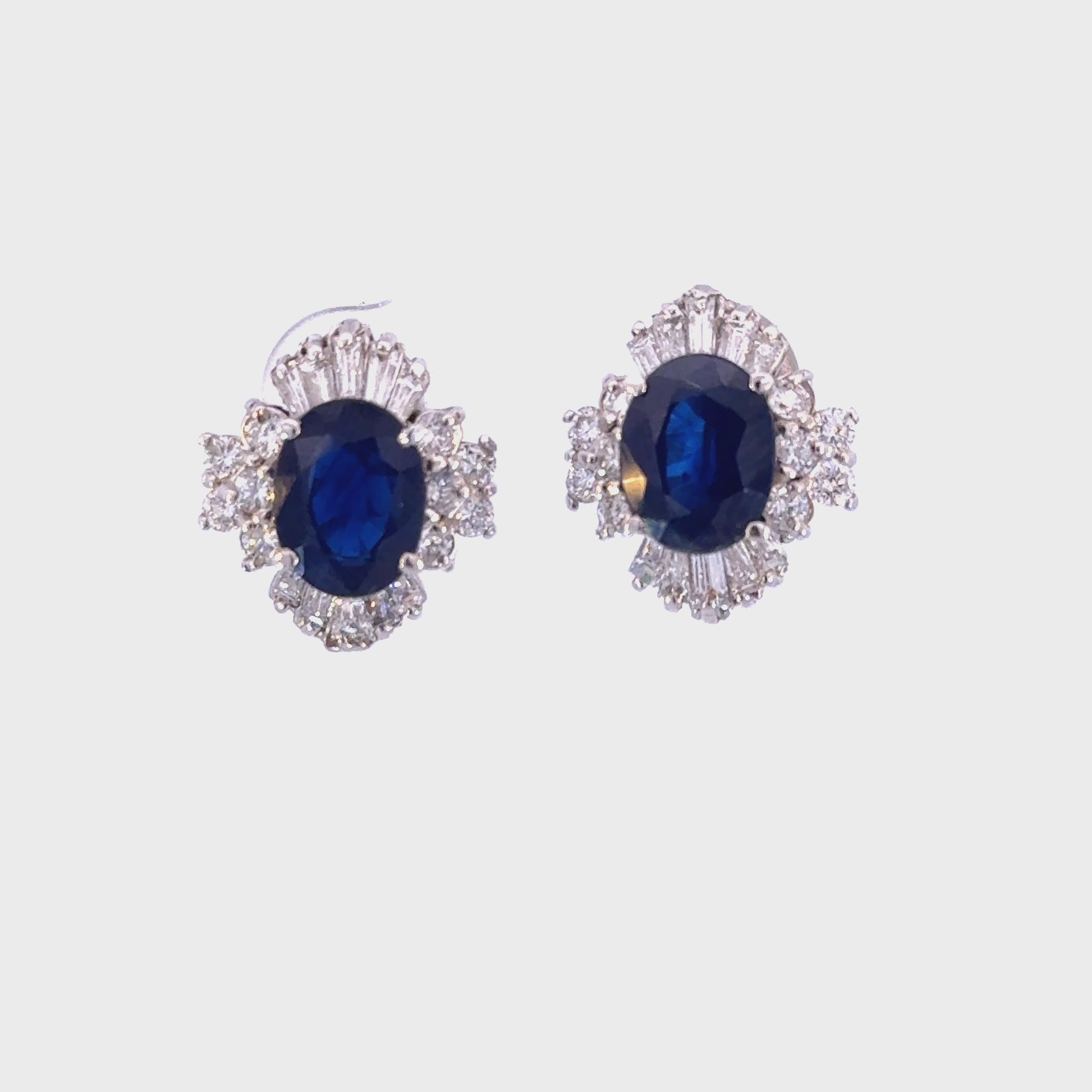 3.00 Carat Blue Sapphire and 1.00 Carat Diamond Studs 18K White Gold