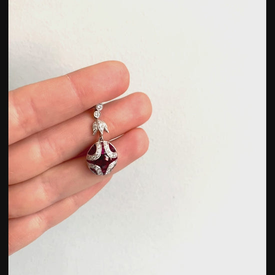 Diamond and Natural Ruby Art Deco Drop Earrings