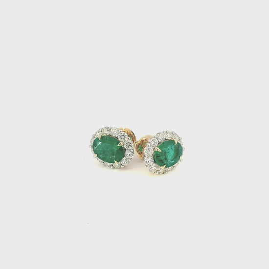 Natural 5.6 Carat Emerald and Diamond Stud Earring