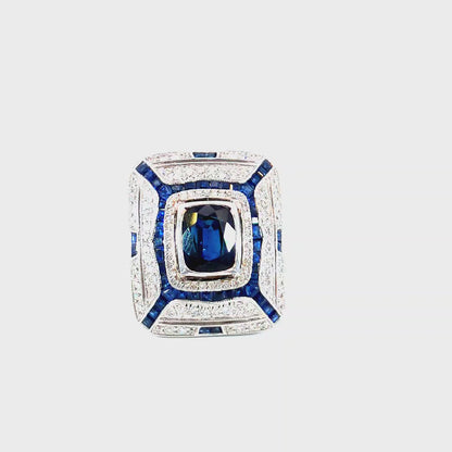 5.6 carat Deco Style Diamond Sapphire Ring