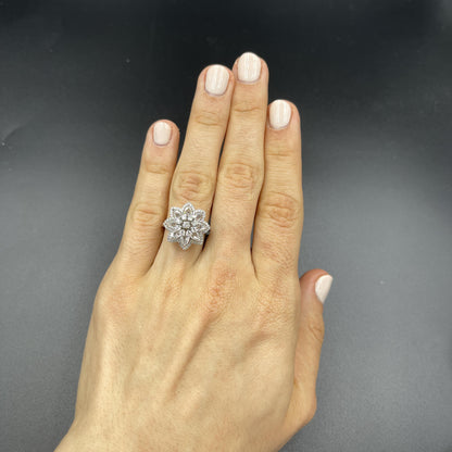 1.45 Carat Rose cut 0.43 Carat Round Diamond Lilotus Ring 18K Gold